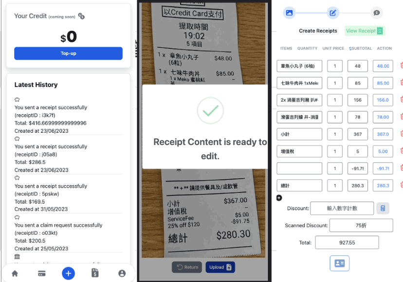 fastdpay (OCR receipt read and split web app)
